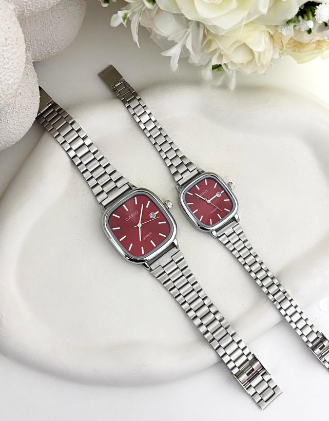 ساعت ست کاسیو اولدمانی صفحه چری آلبالویی