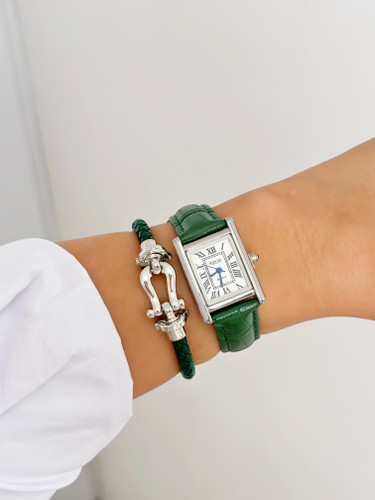 دستبند چرمی سبز تیره مدل نعل اسبی