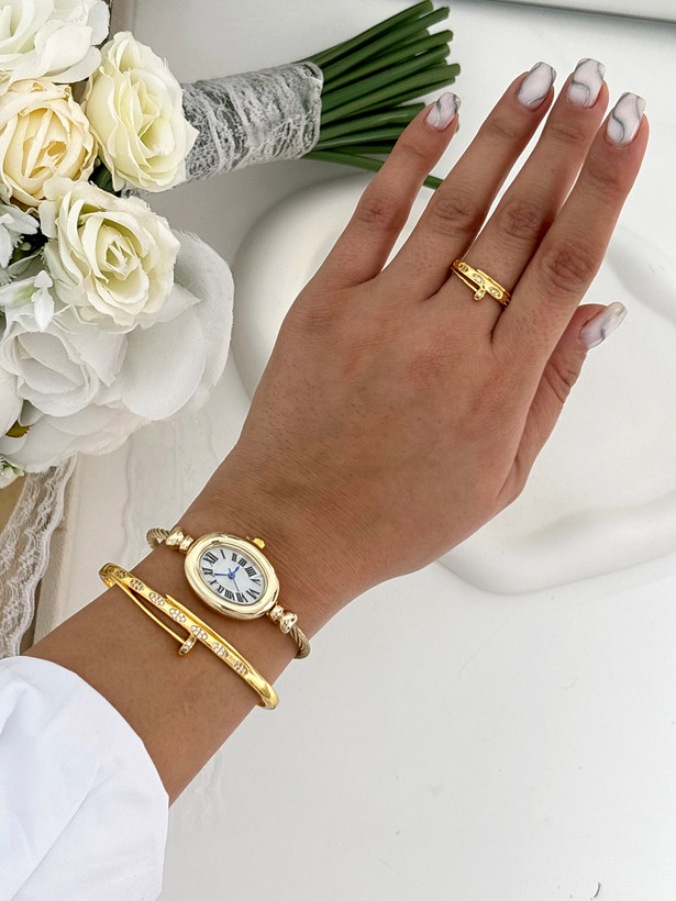 بنگل ساعت بیضی استیل زنانه