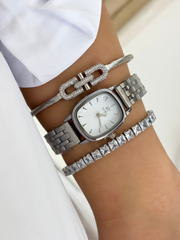 ساعت صفحه سفید مستطیل سیلور