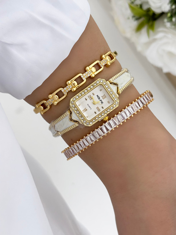 ساعت طلایی سرامیکی سفید