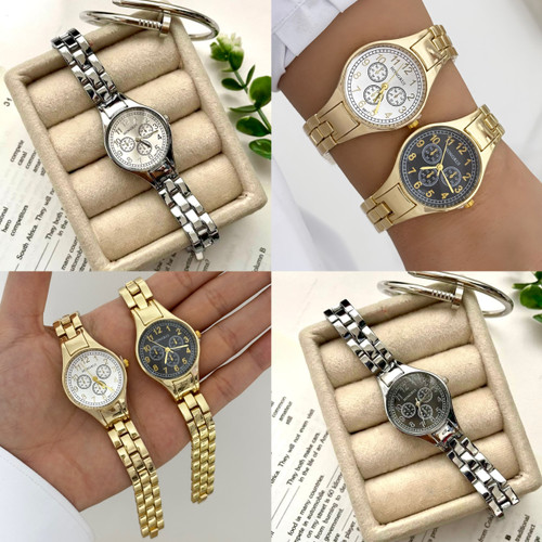 ساعت سه موتوره صفحه گرد استیل زنانه