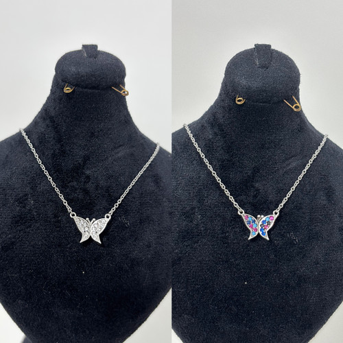 گردنبند نقره دخترانه پلاک پروانه ای نگینی