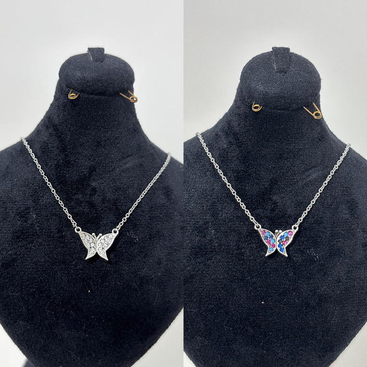 گردنبند نقره دخترانه پلاک پروانه ای نگینی