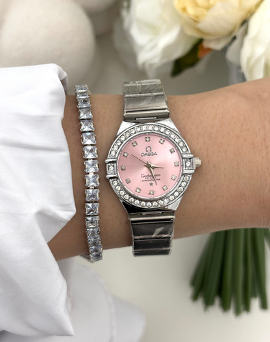 ساعت امگا کانسیلیشن استیل بنگلی صفحه صورتی