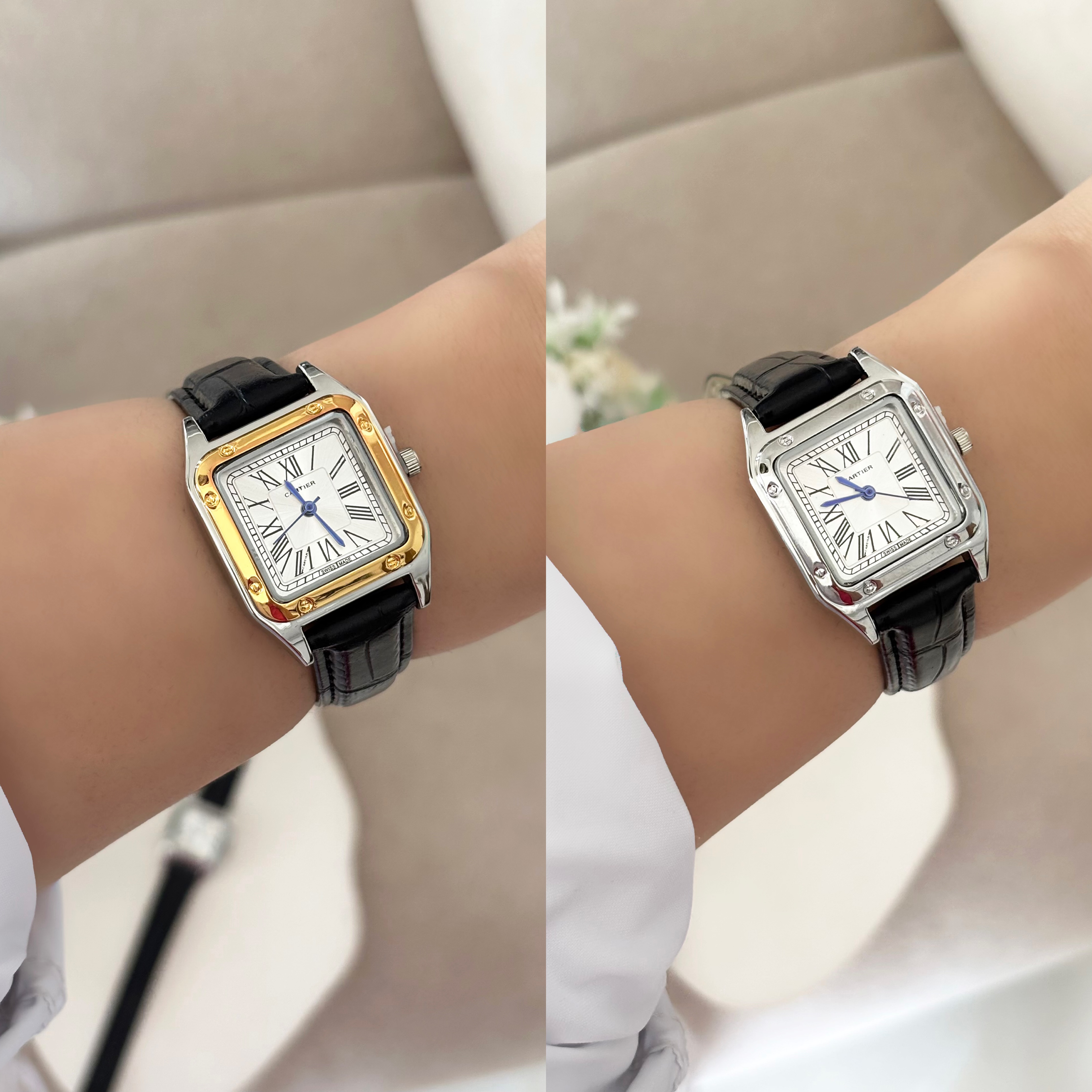 ساعت کارتیه بند چرمی زنانه صفحه مربع